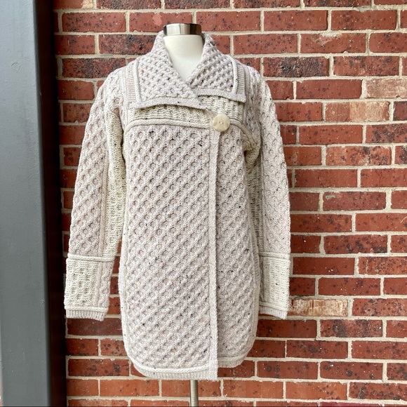 Inis Crafts Made in Ireland 100% Merino Wool Knit Cardigan Sweater Large Button - Picture 3 of 14
